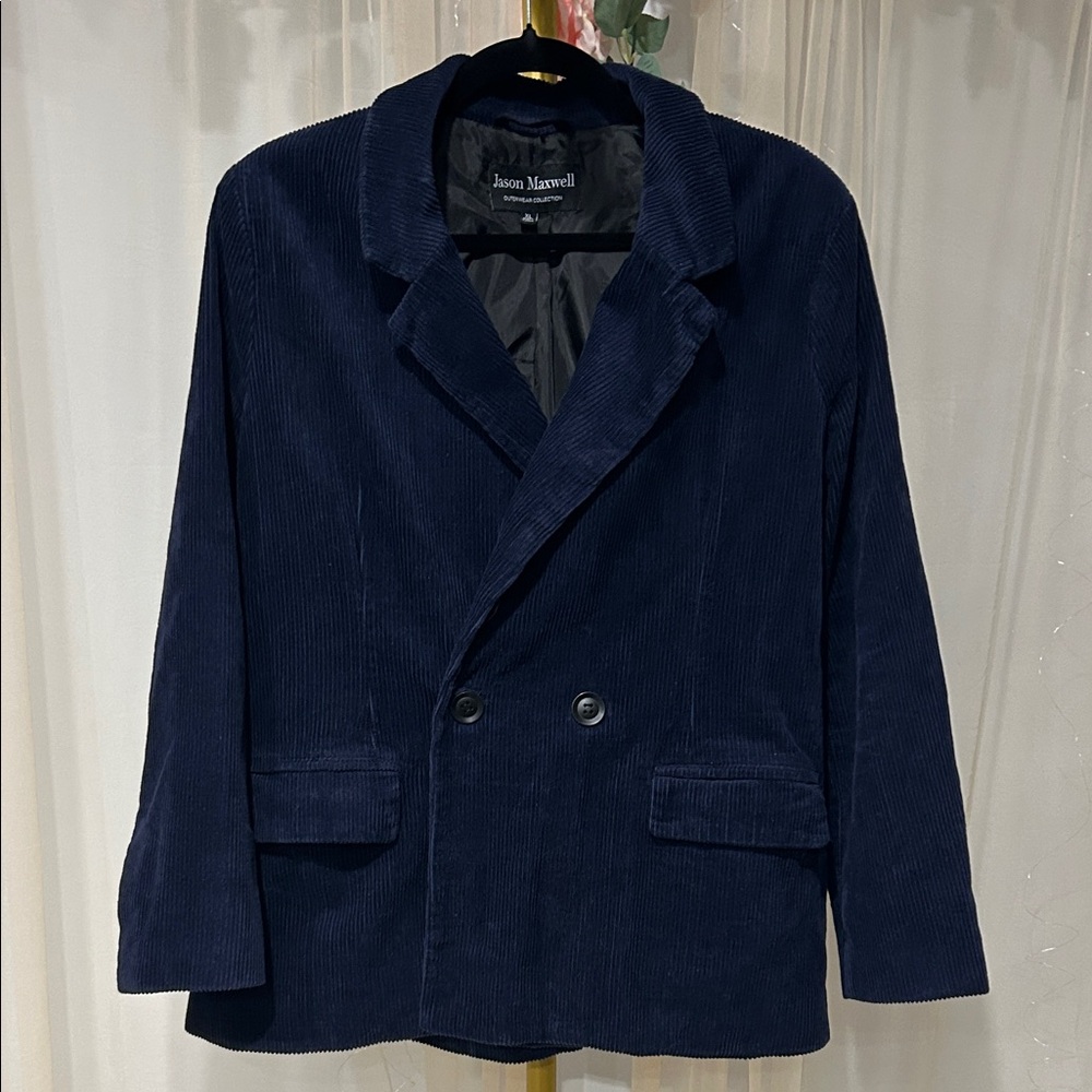 Jason Maxwell Navy Corduroy Double-Button Blazer – Size XL